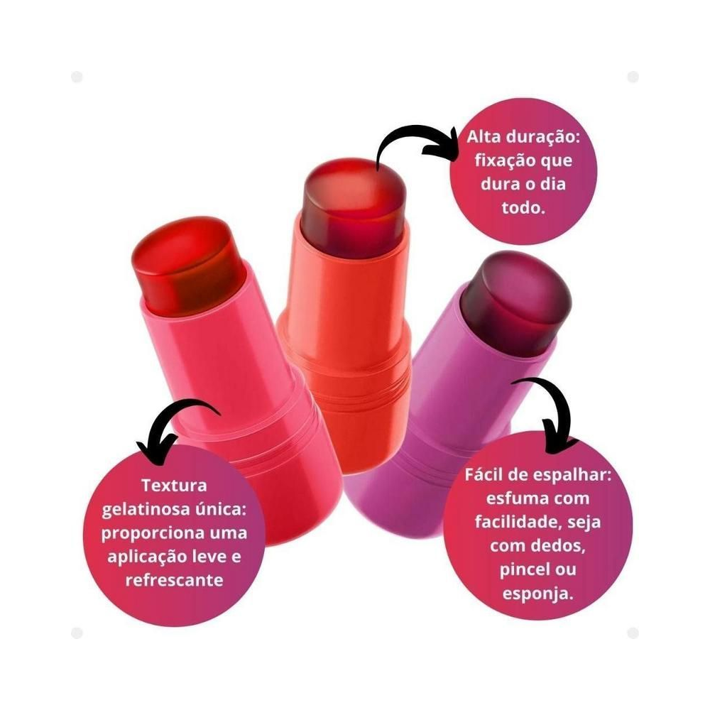 Sticks Jelly Tint Ricca abertos mostrando a textura gelatinosa e as três cores disponíveis