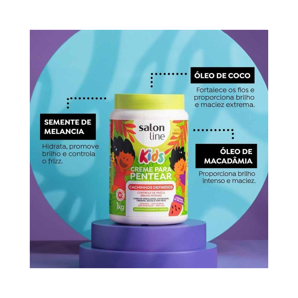 Pote do creme Salon Line mostrando ingredientes: óleo de coco e semente de melancia