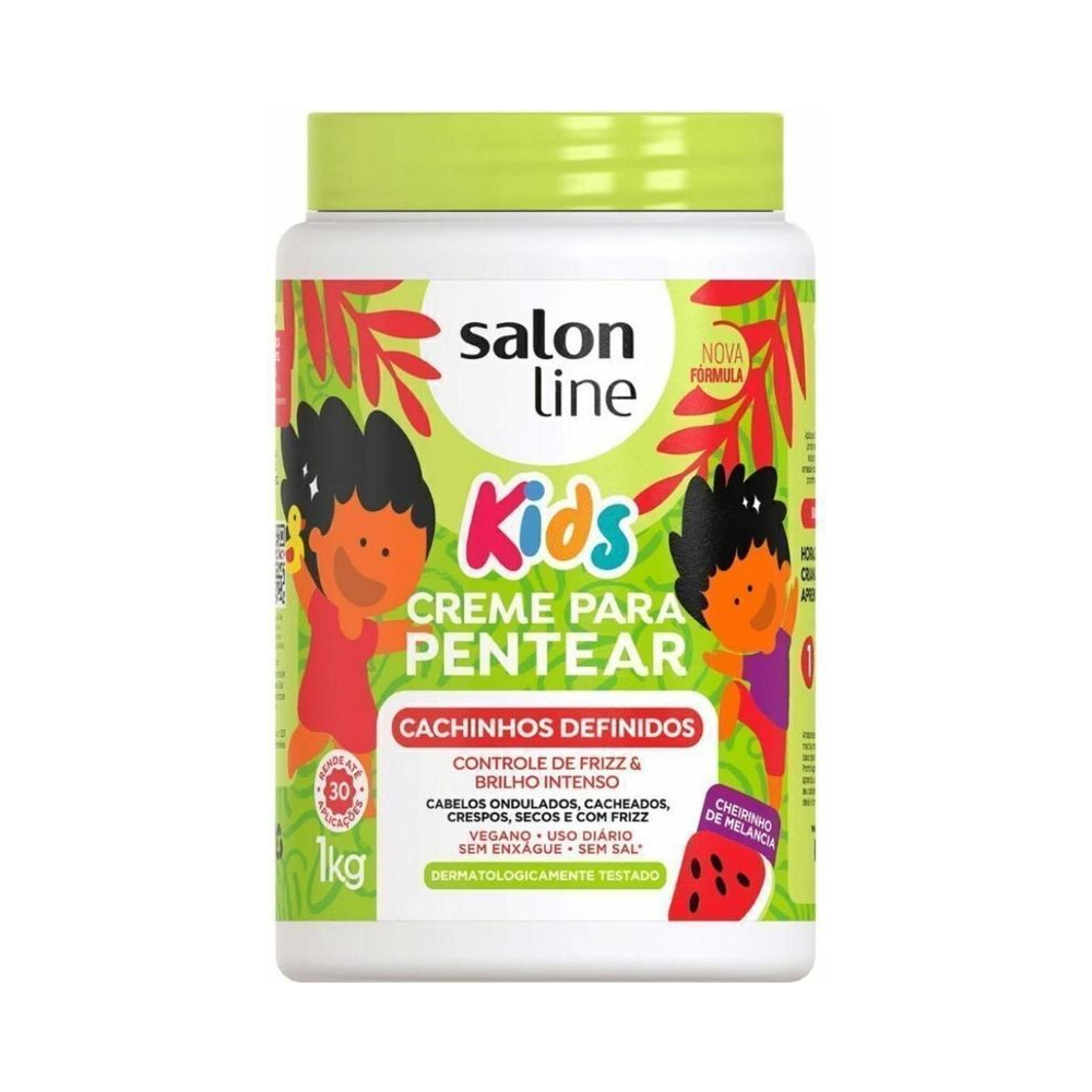 Pote do creme Cachinhos Definidos Melancia Salon Line 1kg, tampa verde claro