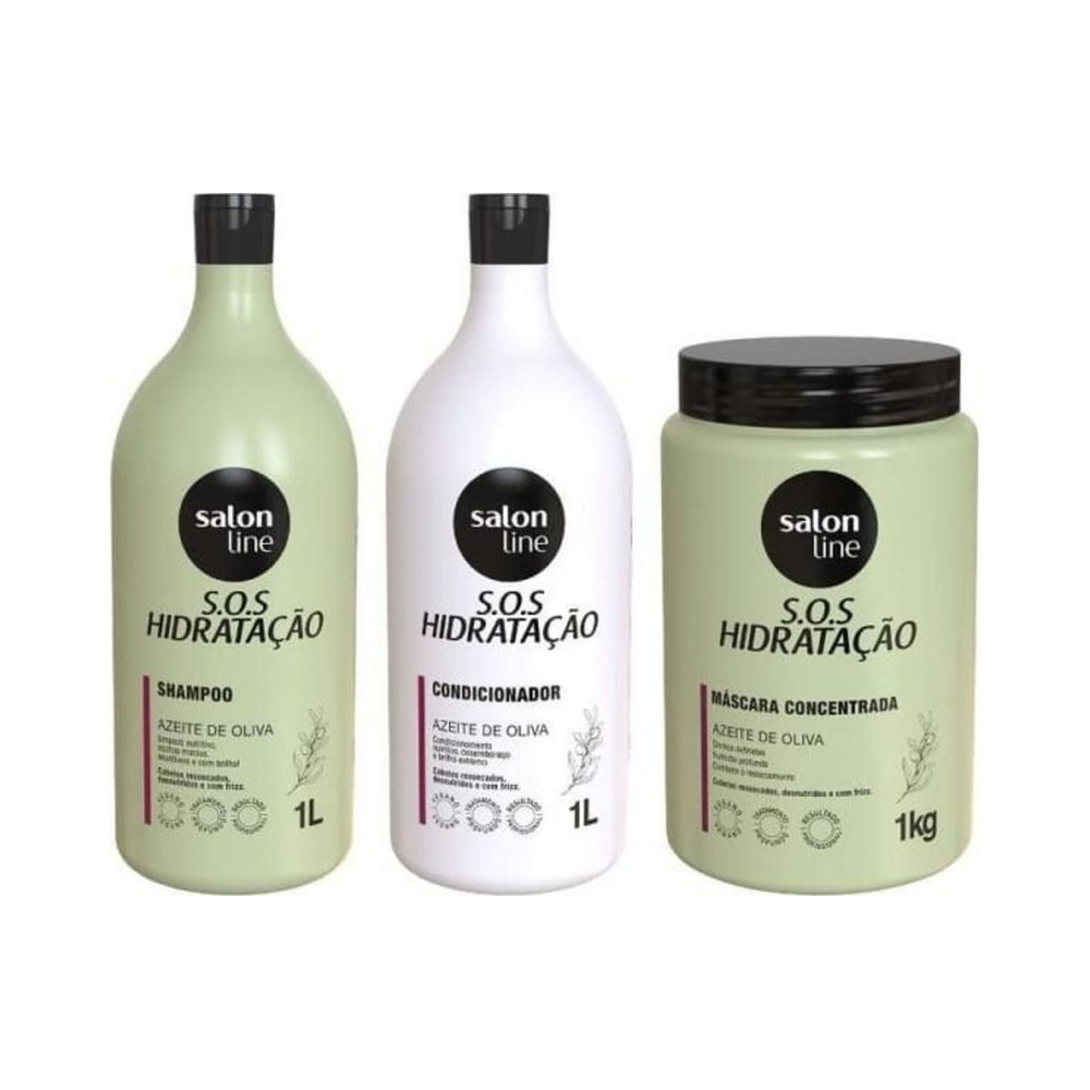 Visão frontal do kit Salon Line S.O.S Hidratação Ultra Cachos com embalagens de 1L e pote de máscara