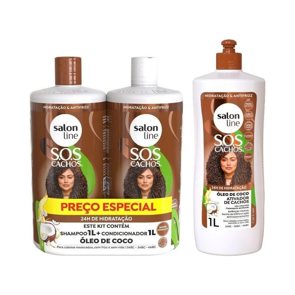 Conjunto de produtos Salon Line SOS Óleos de Coco com frascos grandes para tratamento