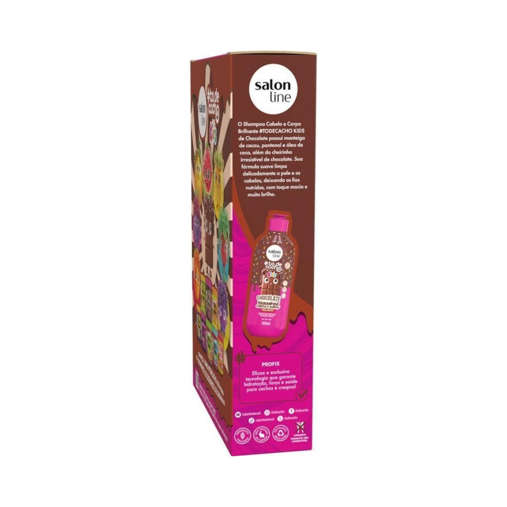 Lateral da embalagem do kit #todecacho Kids Chocolate mostrando ingredientes e indicações