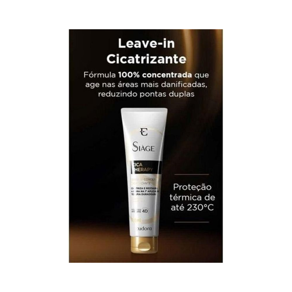 Imagem promocional do leave-in sobre fundo preto destacando proteção térmica