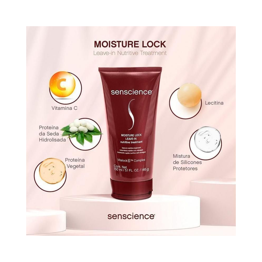 Imagem promocional Senscience Moisture Lock 150ml com destaque aos ingredientes