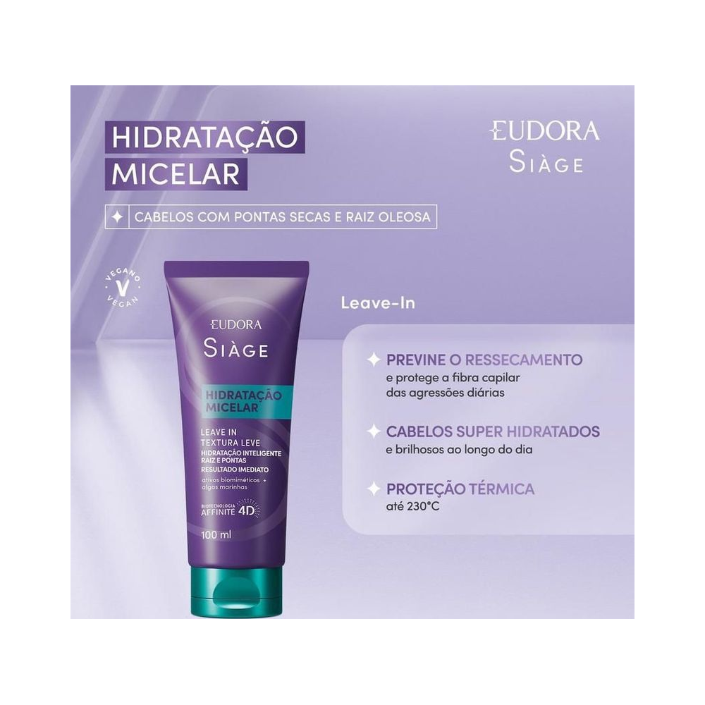Imagem promocional Leave-in Siàge Hidratação Micelar 100ml - fundo lilás