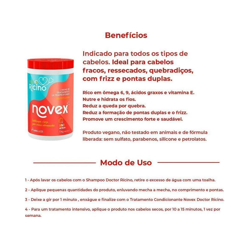 Máscara Capilar Novex Doctor Rícino 1000g - detalhes dos benefícios