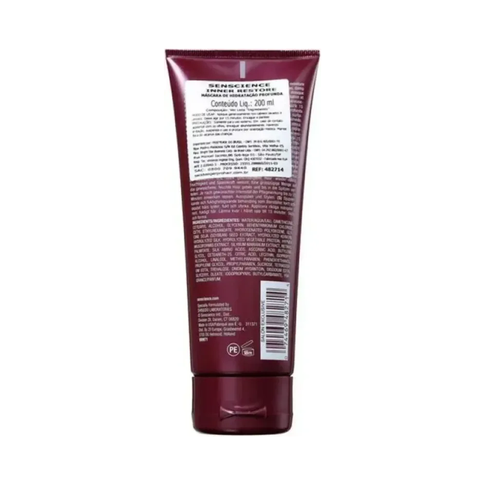 Máscara Senscience Inner Restore 200ml - verso da embalagem com informações e ingredientes