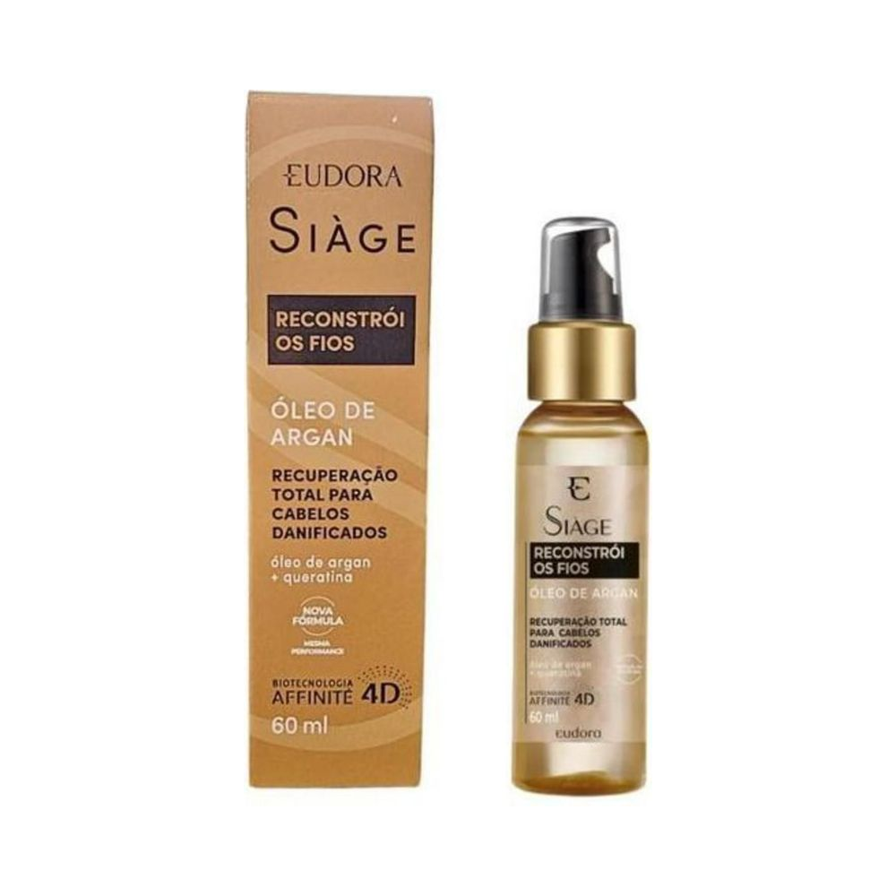 Frasco dourado com caixa do Óleo de Argan Siàge 60ml