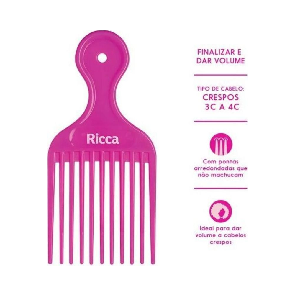 Pente Cachos Ricca 2405 rosa com texto de características em fundo branco