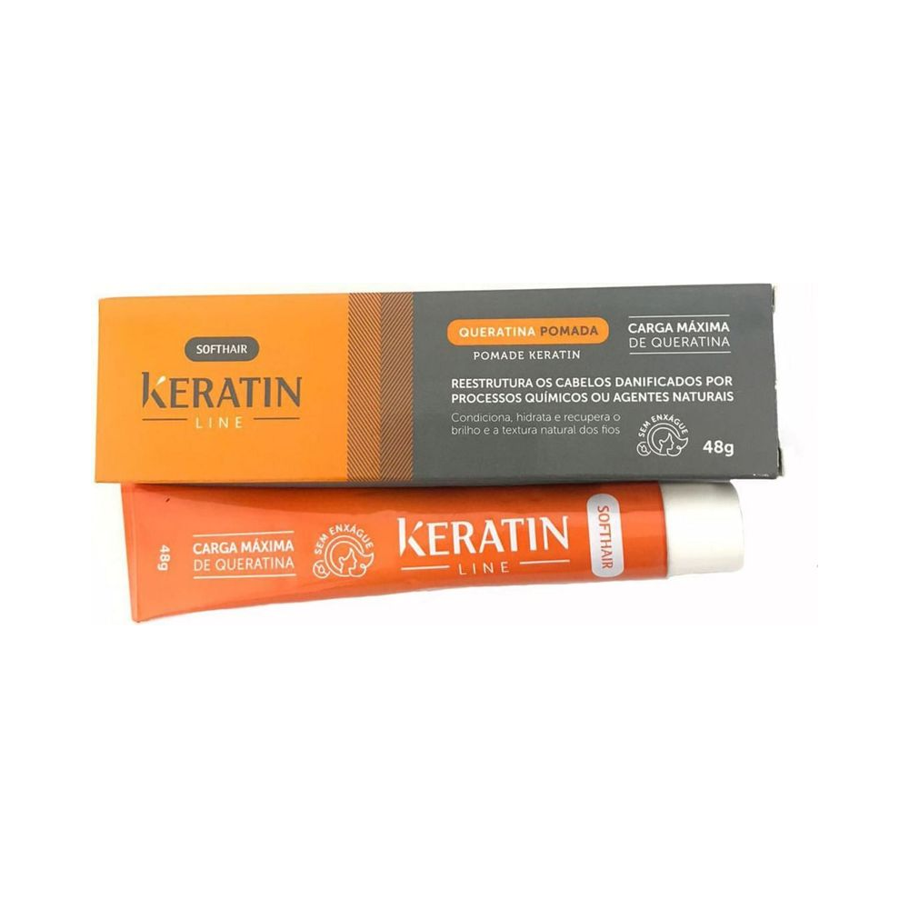 Queratina Soft Hair Pomada Keratin Line Intensive 48g - embalagem e caixa em plano de fundo