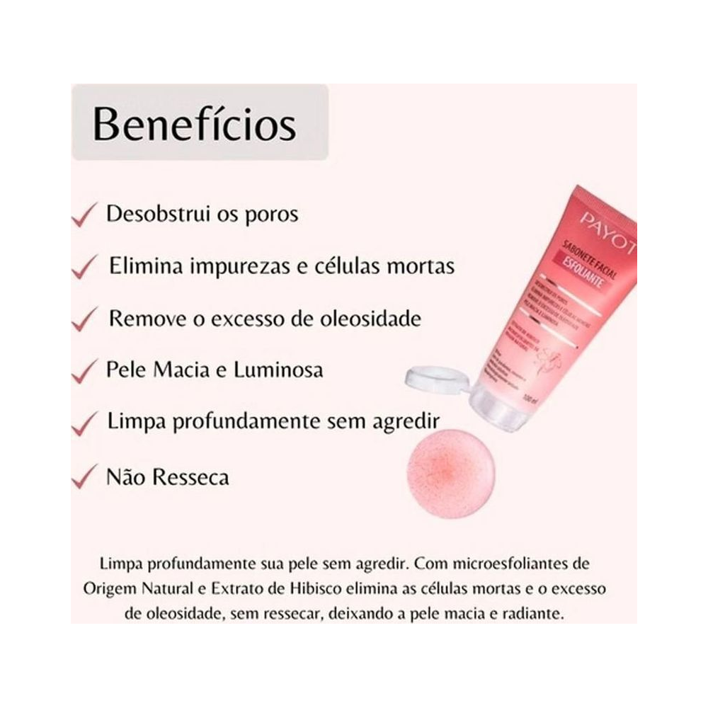 Sabonete Facial Payot Esfoliante 100ml com textura e microesferas visíveis