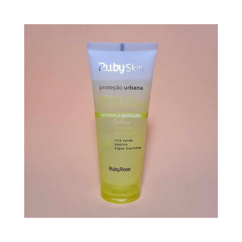 Sabonete em Gel Facial Ruby Rose Proteção Urbana 100ml em destaque com fundo rosa claro