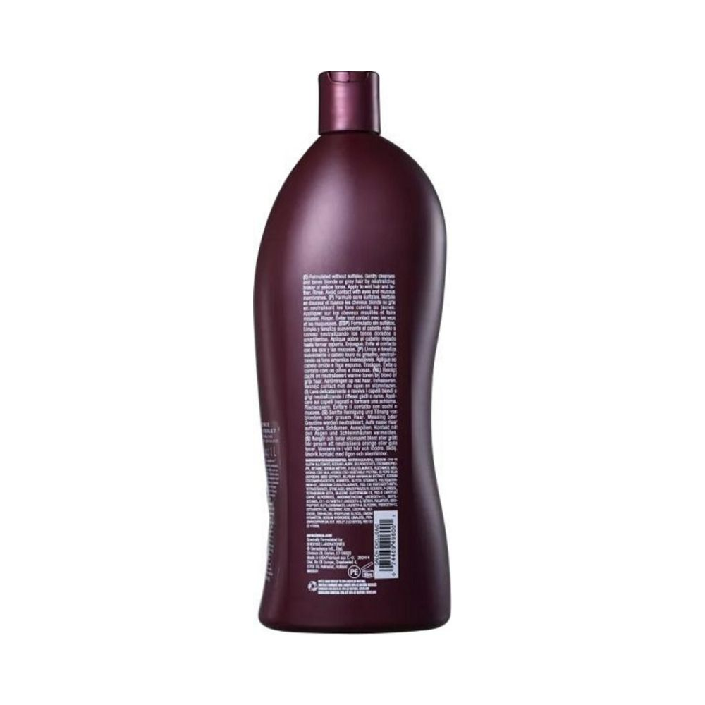 Verso do frasco com instruções e ingredientes do Shampoo Senscience True Hue 1000ml
