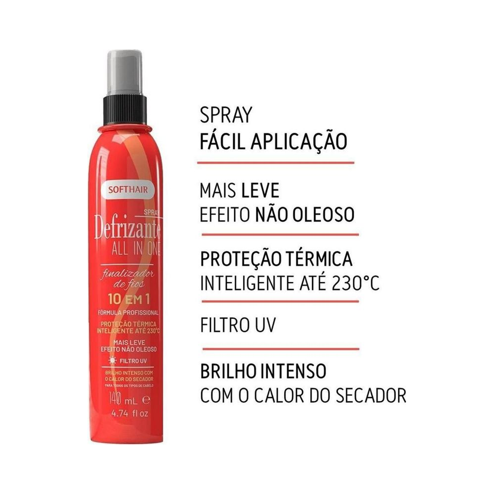 Spray Defrizante Soft Hair All In One em aplicação nos fios