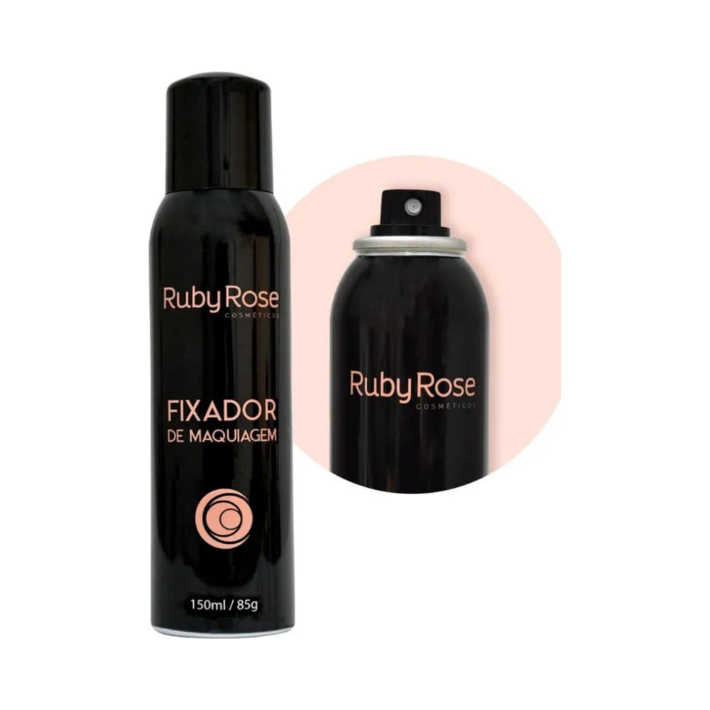 Dois frascos do Spray Fixador Ruby Rose mostrando o bico e embalagem